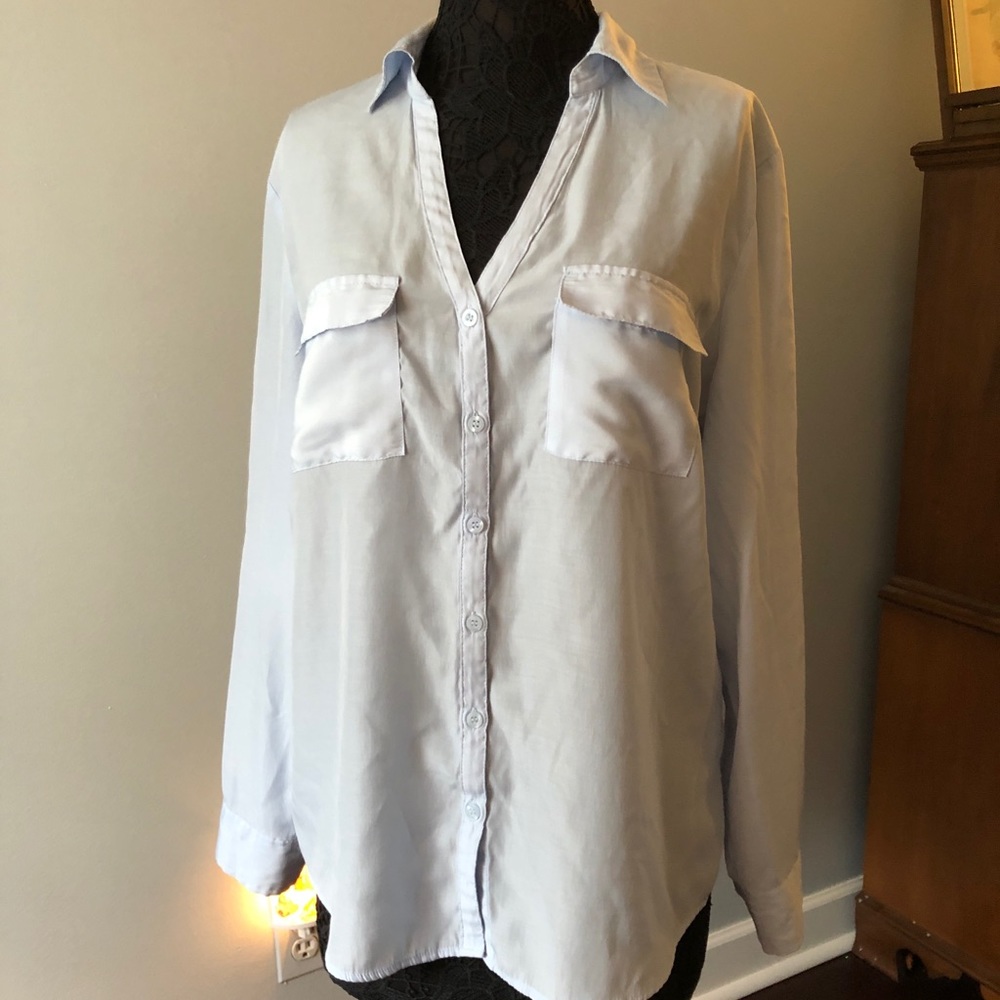 Powder blue button down camp shirt